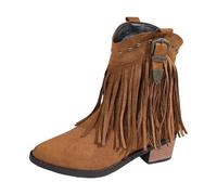 Stivali da donna vintage in pelle per donna, stivaletti eleganti in pelle scamosciata, con tacco medievale, stivali da donna con frange, marrone, 40 EU