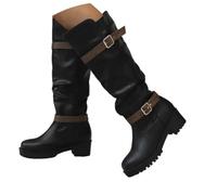 Stivali da equitazione alti con tacco basso e risvolto in stile inglese, calzatura al ginocchio per donna, autunno/inverno, suola spessa