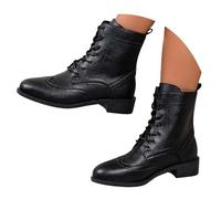 Stivali da equitazione da donna, con lacci, per autunno e inverno, corti, in inglese, retrò, con tacco medio, con tacco a blocco, morbidi, Nero , 40 EU