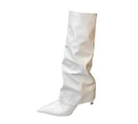 Stivali da festa da donna UK, stivali da donna pieghevoli sopra il ginocchio a spillo alti tacchi a punta in pelle verniciata, eleganti stivali lunghi da festa, tinta unita, versatili scarpe per