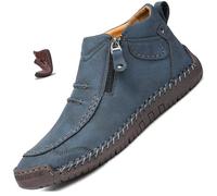 Stivali da guida da uomo in pelle fatti a mano, punta larga, supporto dell'arco plantare, impermeabili, antiscivolo, comfort per tutti i giorni e da viaggio, stivaletti alla caviglia, Blu, 42 1/3 EU