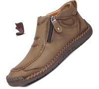 Stivali da guida da uomo in pelle fatti a mano, punta larga, supporto dell'arco plantare, impermeabili, antiscivolo, comfort per tutti i giorni e da viaggio, stivaletti alla caviglia, cachi, 42 1/3 EU