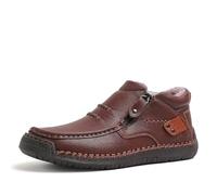 Stivali da guida da uomo in pelle foderati in pile con cerniera laterale, supporto plantare, vestibilità comoda for il freddo, in vari colori(Dark brown,42 EU)