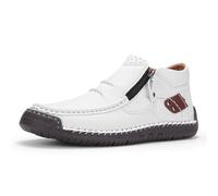 Stivali da guida da uomo, realizzati a mano, in pelle di alta qualità, con cerniera laterale, scarpe ortopediche per guida ed escursionismo, bianco, 38 2/3 EU