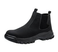 Stivali da lavoro da uomo, antiscivolo, di sicurezza High Top, scarpe da lavoro, antiscivolo, impermeabili, corti, stivali protettivi in pelle, Nero , 46 EU
