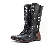 Stivali da Moto da Ciclismo Uomo con Cerniera Laterale Stivali da Biker Punk Rock Punta in Metallo Stivali Cowboy Western Army,Nero,45 EU