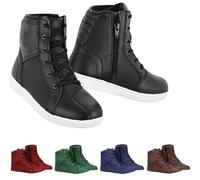 Stivali da moto da uomo - Scarpe protettive in pelle per motociclisti, traspiranti, rinforzate con cavigliera, suola antiscivolo, stivali da turismo con lacci approvati CE, Nero , 44 EU