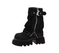 Stivali da motociclista da donna con tacco a blocco, con fibbie, plateau anteriore, stivaletti da cowboy, eleganti stivali da cowboy western, con chiusura lampo, stile retrò, da donna, Nero , 39 EU