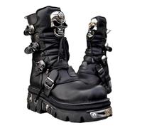 Stivali da Motociclista in Pelle da Uomo alla Moda, Stivaletti Punk Invernali da Strada, Scarpe da Lavoro con Fibbia A metà Polpaccio(8.5)