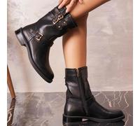 Stivali da motociclista neri da donna con fibbie in metallo, stile biker e comfort per uso quotidiano Sguardi affermativi, imbottigliamenti, noires, femme, agrémenting trois boucles, tige et la chevil