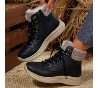 Stivali da neve casual e comodi da donna, punta tonda con lacci e cerniera laterale, stivali corti in pelle piatti e leggeri, stivali con gambale corto, versatili da indossare con giacca imbottita, ab