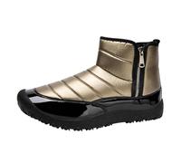 Stivali da neve da uomo, alla caviglia, tomaia trapuntata con fodera calda, inserti lucidi stile Duck Boot, zip laterale semplice, suola antiscivolo, per pioggia fredda, neve, città, 01 Oro, 43 EU