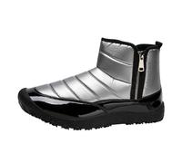 Stivali da neve da uomo, alla caviglia, tomaia trapuntata con fodera calda, inserti lucidi stile Duck Boot, zip laterale semplice, suola antiscivolo, per pioggia fredda, neve, città, 01 Argento, 43 EU