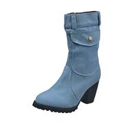 Stivali da Neve Donna Scarpe Stivaletti Invernali Outdoor Stile Grande Tacco Alto in Denim a Tubo Medio (37,Azzurro)