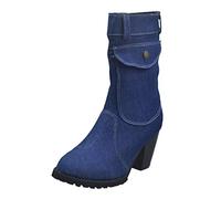 Stivali da Neve Donna Scarpe Stivaletti Invernali Outdoor Stile Grande Tacco Alto in Denim a Tubo Medio (38,Blu Scuro)