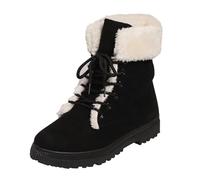 Stivali da neve invernali da donna, caldi, soffici, in peluche, con lacci, stivaletti piatti coreani, vestibilità larga, scarpe casual alla moda ed eleganti, per l'inverno, per uso quotidiano, Nero