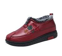 Stivali da neve invernali da donna con tacco nero 42 alla moda con fondo piatto antiscivolo impermeabili punta rotonda tinta unita ricamo fiore per calore e comfort uomo, Rosso 3, 39 EU
