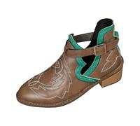 Stivali da passeggio da donna a punta ricamati, tacco grosso, facili da indossare e togliere, stivaletti con fibbia in pelle romana, ideali per autunno, escursionismo, trekking, attività all'aperto e