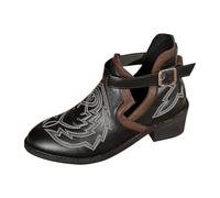 Stivali da passeggio da donna a punta ricamati, tacco grosso, facili da indossare e togliere, stivaletti con fibbia in pelle romana, ideali per autunno, escursionismo, trekking, attività all'aperto e