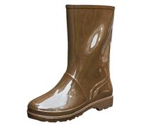 Stivali da pioggia classici a metà polpaccio da donna, impermeabili, eleganti, lucidi, per il tempo umido, casual, per passeggiate quotidiane e giardino, Marrone, 37.5 EU