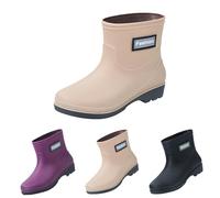 Stivali da pioggia da donna a mezza altezza, scarpe da pioggia da donna, con tacco a blocco, impermeabili, antiscivolo, comode da lavoro, alla moda, da cucina, Nero , 40 EU