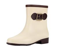 Stivali da pioggia da donna, con tacco e fibbia, con punta, Beige, 39 EU