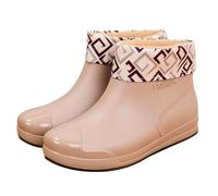 Stivali da pioggia da donna, in gomma, impermeabili, comodi, da giardino, antiscivolo, a mezza altezza, comodi, traspiranti, alla moda, antivento, resistenti all'abrasione, in gomma, cachi, 38 EU