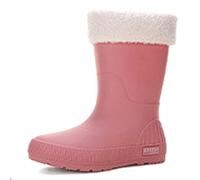 Stivali da Pioggia Donna a metà Polpaccio, Impermeabili, Antiscivolo, con Suola Spessa, Stivali Giardino in PVC, Foderati in Pile for Tutte Le Stagioni(Pink 1,41)