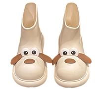 Stivali da pioggia per bambini con stampa di cani, suola spessa, antiscivolo, impermeabili, stile carino, scarpe da gioco all'aperto, con impugnatura facile da impugnare, per bambini a scuola, bianco