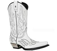 Stivali di Cuoio dell'unità di Elaborazione Vintage Western Cowboy Boots Ricamo Biker Boots Slip on Casual Shoes Stivali a Punta,Bianca,42