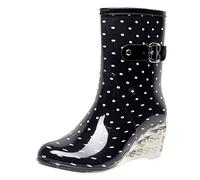 Stivali di gomma da donna a mezza altezza, trasparenti, con tacco e cerniera laterale, impermeabili, comodi, da giardino, leggeri, casual, bianco, 36 EU