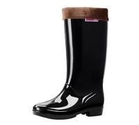 Stivali di gomma da donna - Scarpe da pioggia alte leggere antiscivolo da donna con piedi larghi elastici da giardino corti stivaletti da pioggia comode e robuste scarpe da equitazione elastiche, Nero