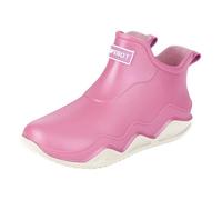 Stivali di gomma foderati da donna, impermeabili, alla moda, scarpe da pioggia da donna, stivali corti, ideali per le giornate di pioggia, design alla moda con suola per scarpe rosse nere da donna