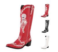 Stivali di Halloween per le donne stivali scheletro stivali da cowboy occidentale scollo a V stivali a punta stivali spettrali stampati stivaletti spaventosi festival stivaletti Mid Low Block Bootie