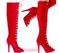 Stivali donna al ginocchio scamosciati stringati scarpe tacchi nuovi K1X2572-7