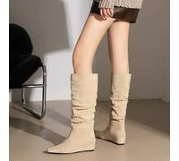 Stivali Donna Albicocca Al Ginocchio Effetto Camoscio Slim Zeppa Interna CF62124