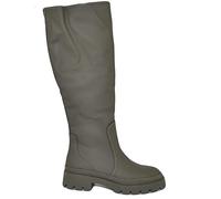 Stivali Donna Alto in Pelle Opaca Verde Militare Zip Lung gommato Alta Suola Combat Antiscivolo Moda al Ginocchio Comodo (39 EU)