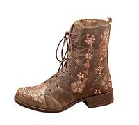 Stivali Donna Boot Bikers Boots Stivaletti Stivali Donna Moda Casual Tacchi Quadrati Scarpe Lunghe alla Caviglia (41,Cachi)