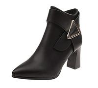 Stivali Donna Cerniera Decorazione in Metallo Solido Scarpe con Tacco Quadrato Party (38,Nero)