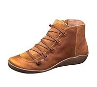 Stivali Donna Flat con Lacci e Zip, Modello Casual Retro con Punta Tonda, Calzature Side Boots Eleganti e Pratiche per Uso Quotidiano/A