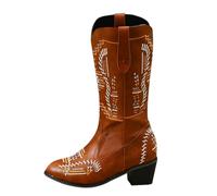 Stivali Donna Invernali,Stivali Texani Donna Neri Alti Eleganti Cowboy Scarpe di Media Altezza Cowboy Stivaletto con Tacco Texani Stivaletti in Pizzo Ricamo
