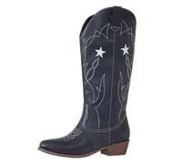 Stivali Donna Invernali Traforati,Stivali Donna Texani Neri Eleganti Cowboy Scarpe di Media Altezza Cowboy Stivaletto con Tacco a Blocco Texani Stivaletti con Fibbie Anfibi
