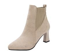 Stivali Donna Mesh Caviglia Tacco a Spillo a Punta Nuda Stivaletti Casual a Tubo Corto (37,Beige)
