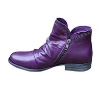 Stivali Donna Moda Casual Retro Tinta Unita Scarpe Corte con Cerniera alla Caviglia (40,Viola)