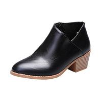 Stivali Donna Moda Casual Slip On Retro Breve Caviglia Scarpe Tacco Basso in Pelle