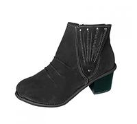 Stivali Donna Moda Colore Puro Punta Tonda Bowknot Cerniera Tacchi Quadrati Vintage (38,Nero)