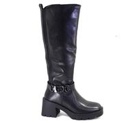 Stivali donna nero tacco medio in gomma strass con elastici NEW soletta memory