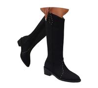 Stivali Donna Scarpe Punta al Ginocchio Tacchi Alti Stivaletti Western Medievale Gotico Impermeabile Antiscivolo Casual Per Escursionismo, Lavoro, Nero , 37 EU