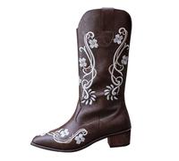 Stivali Donna,Stivaletti Texani Donna Pelle Eleganti Western Scarpe di Media Altezza Cowboy Stivaletto con Plateau Lunghi Texani Stivaletti con Fibbie Anfibi