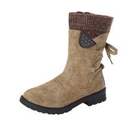 Stivali e Stivali Country Donna Equitazione Piatti Stivaletti alla Caviglia Morbidi Comfort Scarpe Medievali Vintage Punta Rotonda Zipper Stivali Da Neve Impermeabili Inverno, 1 cachi, 37 EU